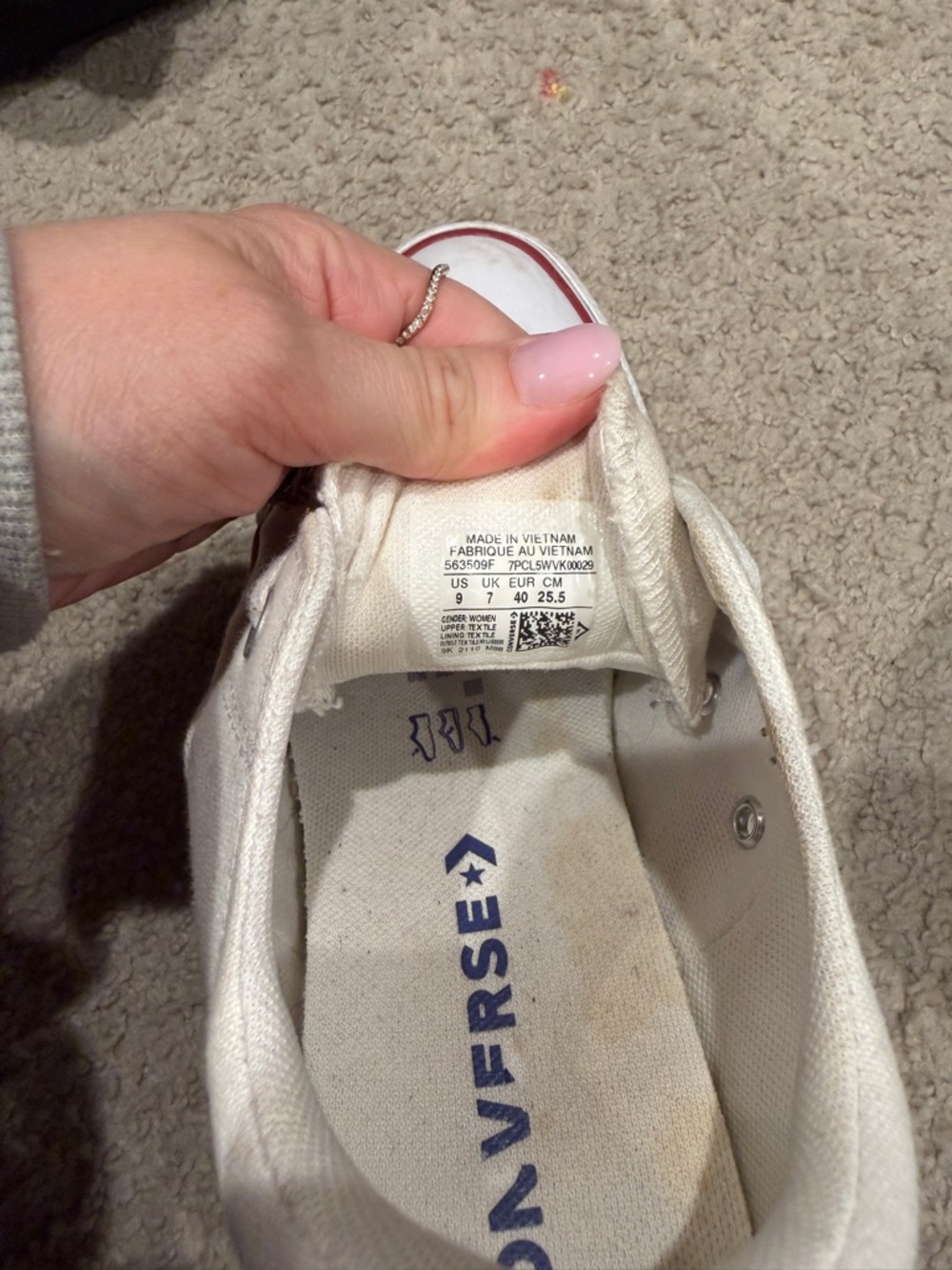 Converse White Canvas Low Top Sneakers with Red Trim - Picture 3 of 4